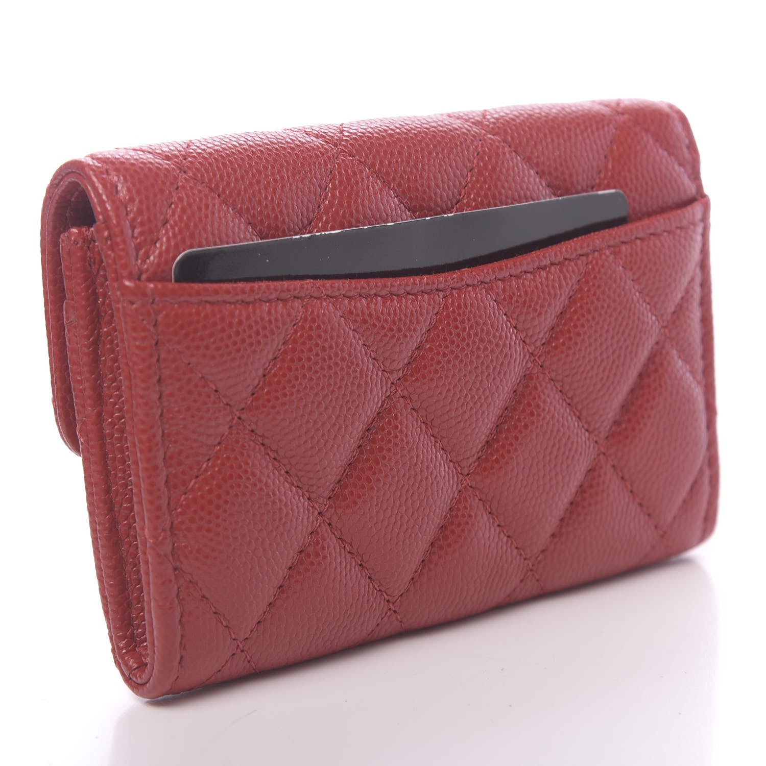 Chanel Caviar Quilted Flap Card Holder Wallet Red 3 of 9