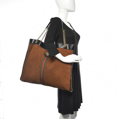 Gucci Suede Patent Maxi Rajah Chain Tote Nocciola Black 2 of 9
