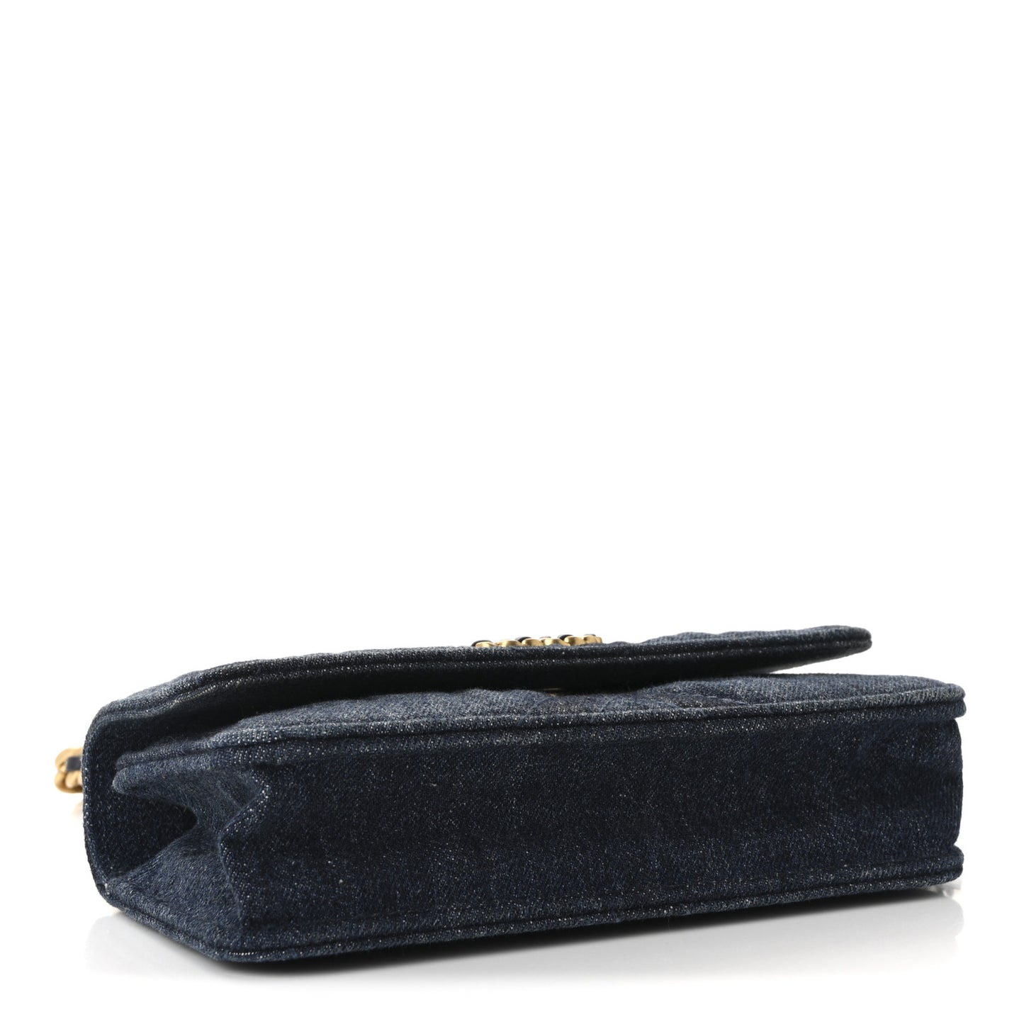 Denim Quilted Chanel 19 Flap Phone Holder With Chain Blue