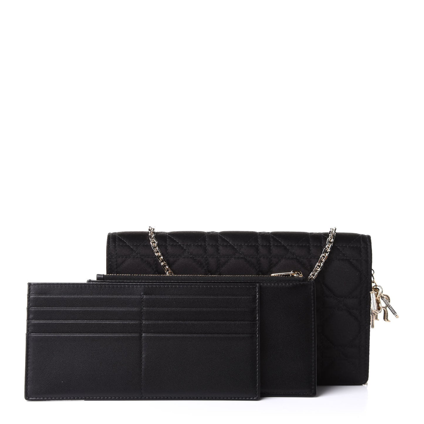 Satin Cannage Lady Dior Convertible Clutch Black