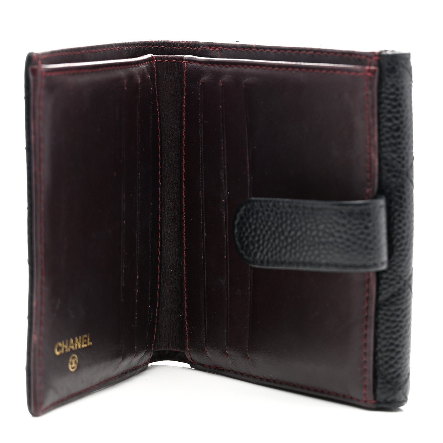 Caviar Quilted Compact French Flap Wallet Black