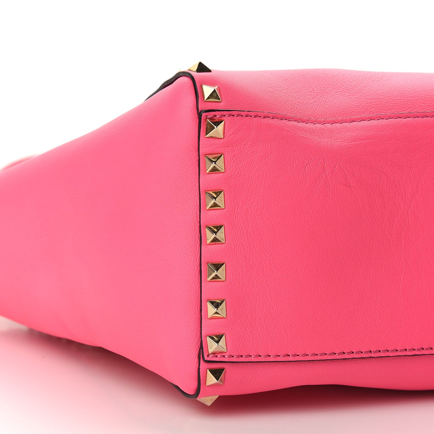 Vitello Rockstud Double Handle Tote Fuxia Fluo