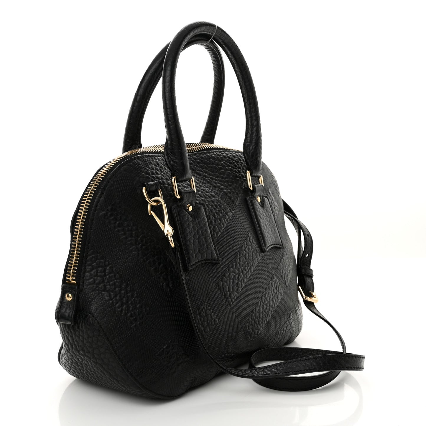 Heritage Grain Check Embossed Small Orchard Bowling Bag Black