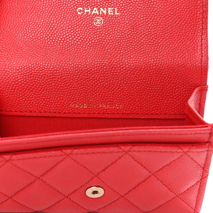 Chanel Caviar Quilted Flap Card Holder Wallet Red 7 of 9