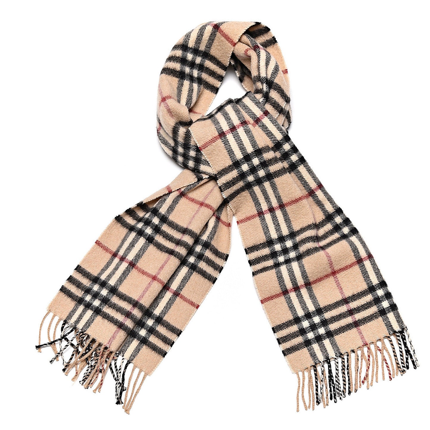 Cashmere House Check Fringe Scarf Camel