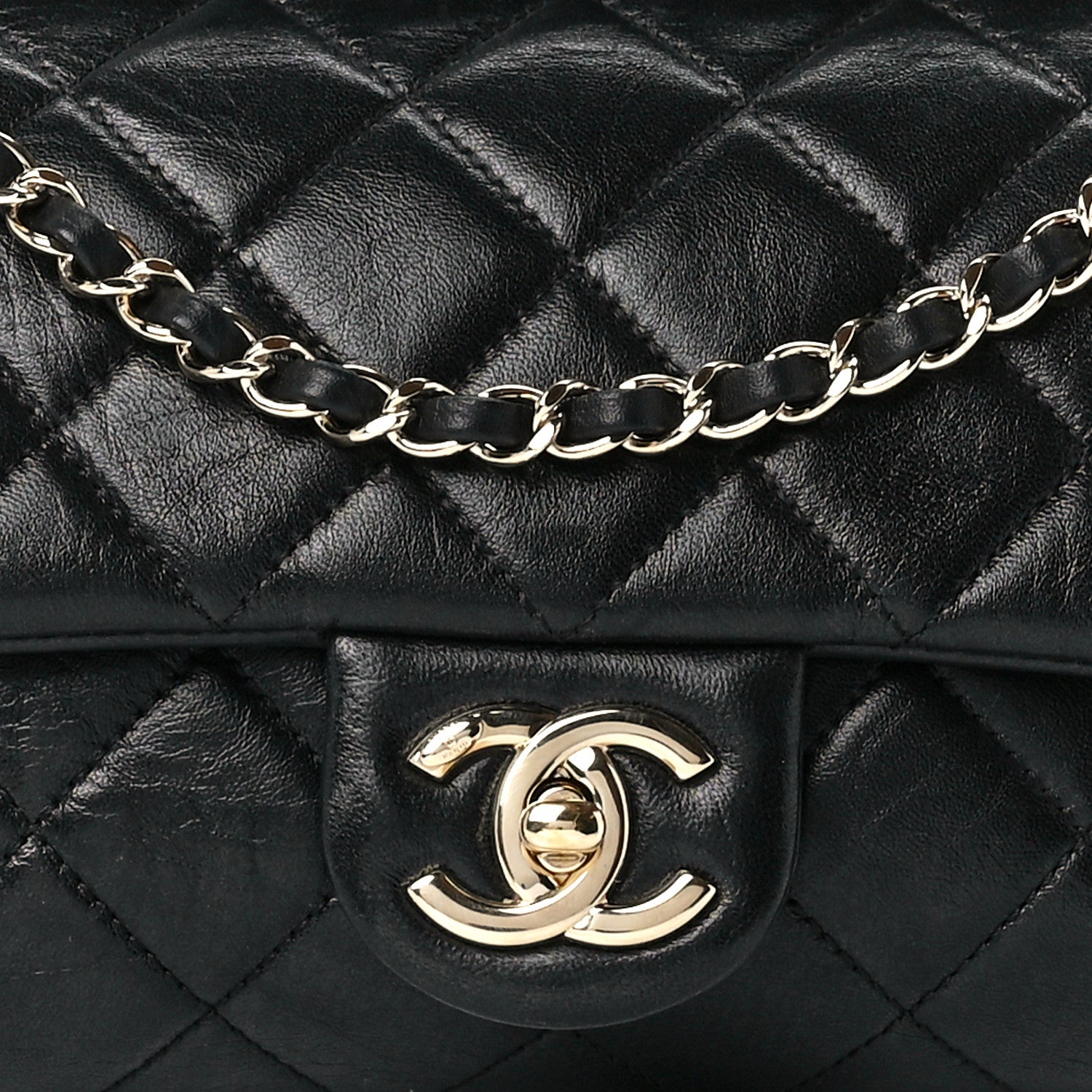 Chanel Lambskin Snakeskin Quilted Frame Flap Black 9 of 13