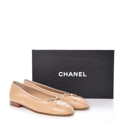 Chanel Lambskin Cap Toe CC Ballerina Flats 39 Beige 10 of 10