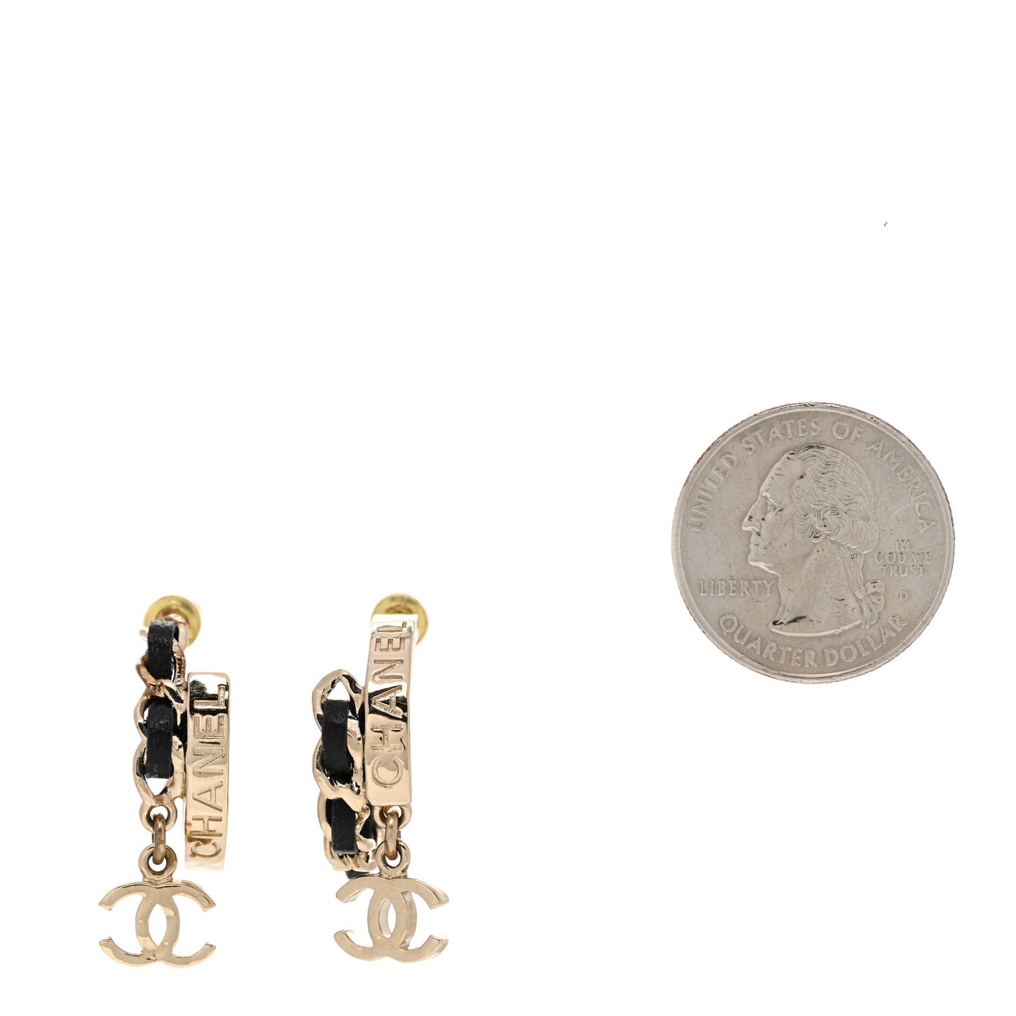 Metal Lambskin CC Chain Hoop Earrings Gold Black