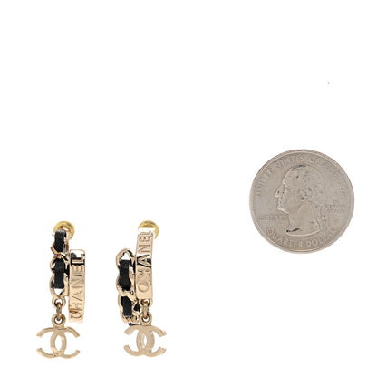 Chanel Metal Lambskin CC Chain Hoop Earrings Gold Black 2 of 7