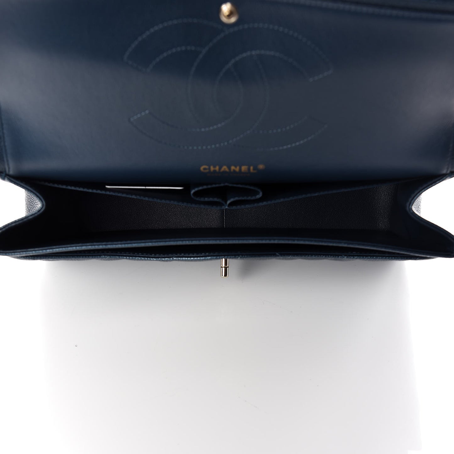 Iridescent Caviar Quilted Jumbo Double Flap Dark Blue