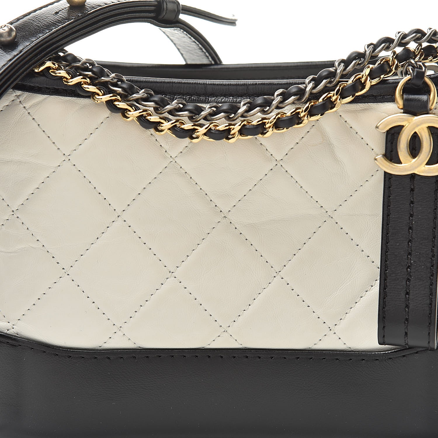 Chanel Aged Calfskin Quilted Small Gabrielle Hobo Black White 8 of 12