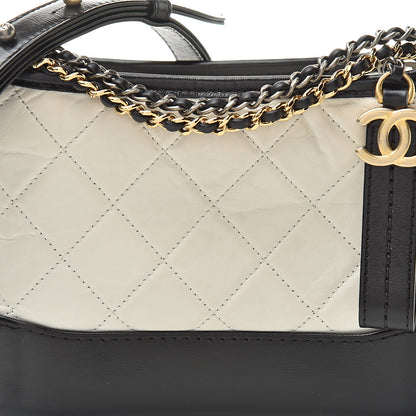 Chanel Aged Calfskin Quilted Small Gabrielle Hobo Black White 8 of 12