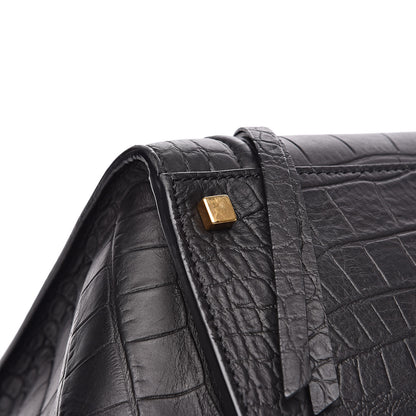 Celine Crocodile Embossed Calfskin Medium Phantom Luggage Black 8 of 14