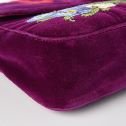 Gucci Velvet Matelasse Loved Embroidered Medium GG Marmont Shoulder Bag Fuchsia Violet Cyclamen 11 of 13