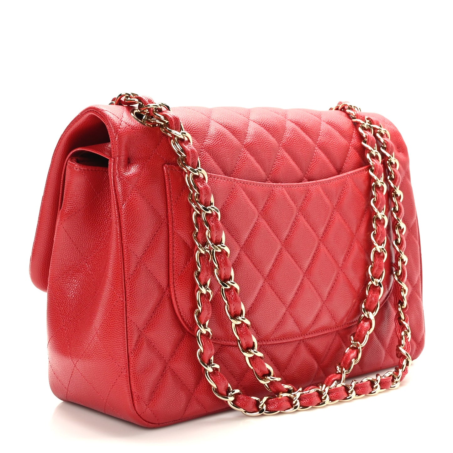 Caviar Quilted Jumbo Double Flap Red