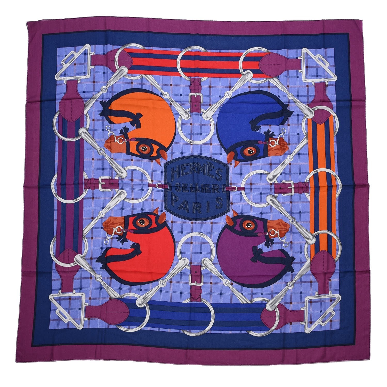 Hermes Cashmere Silk Tatersale Shawl 140 Prune Mauve Orange 1 of 7