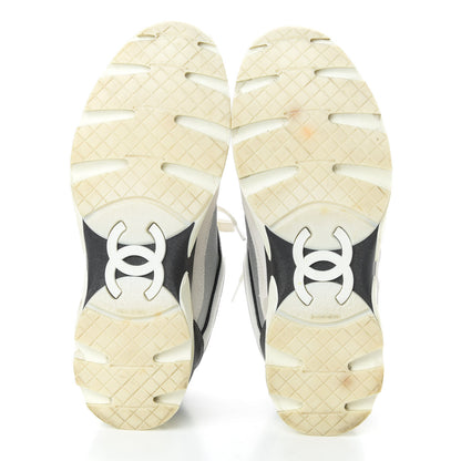 Chanel Suede Calfskin CC Sneakers 36 Black White Silver 5 of 11
