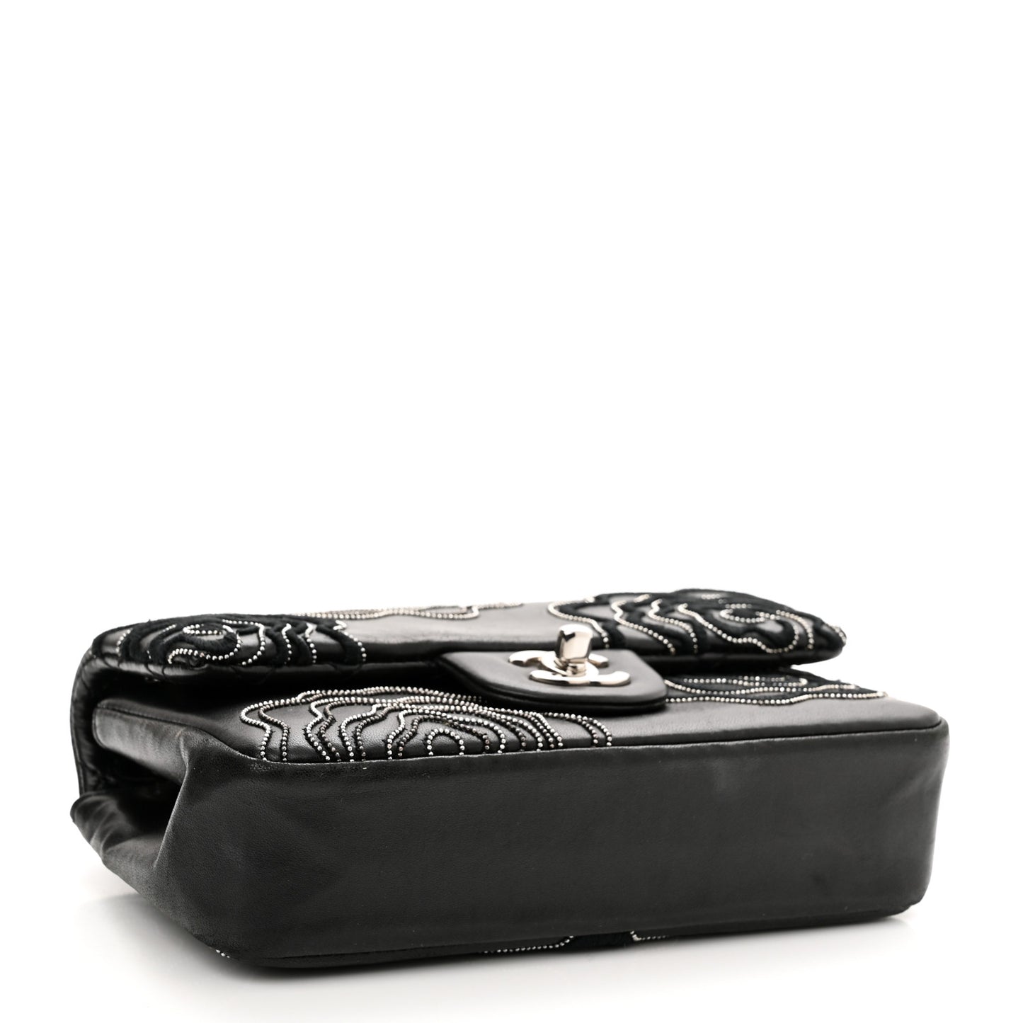 Lambskin Embroidered Camellia Follies Flap Black