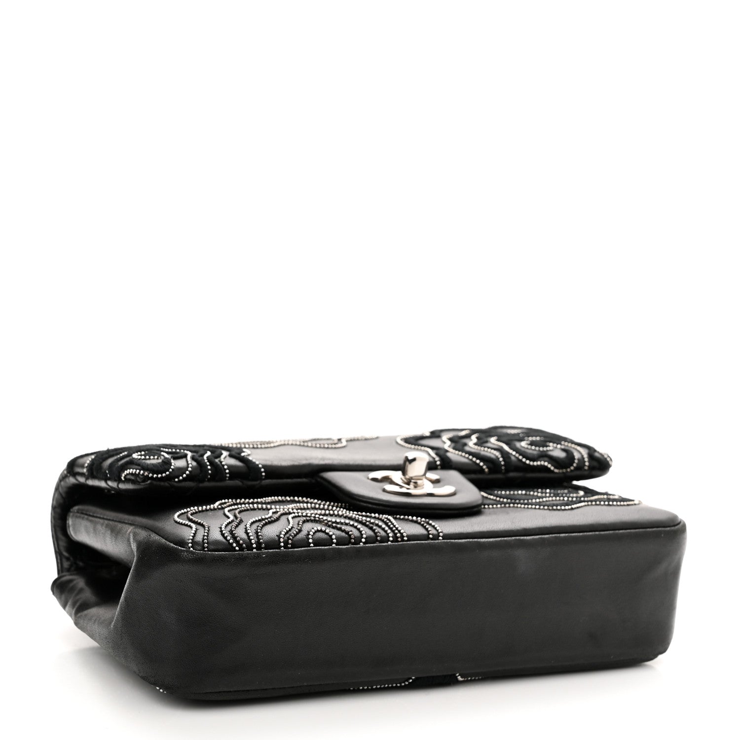 Chanel Lambskin Embroidered Camellia Follies Flap Black 3 of 10