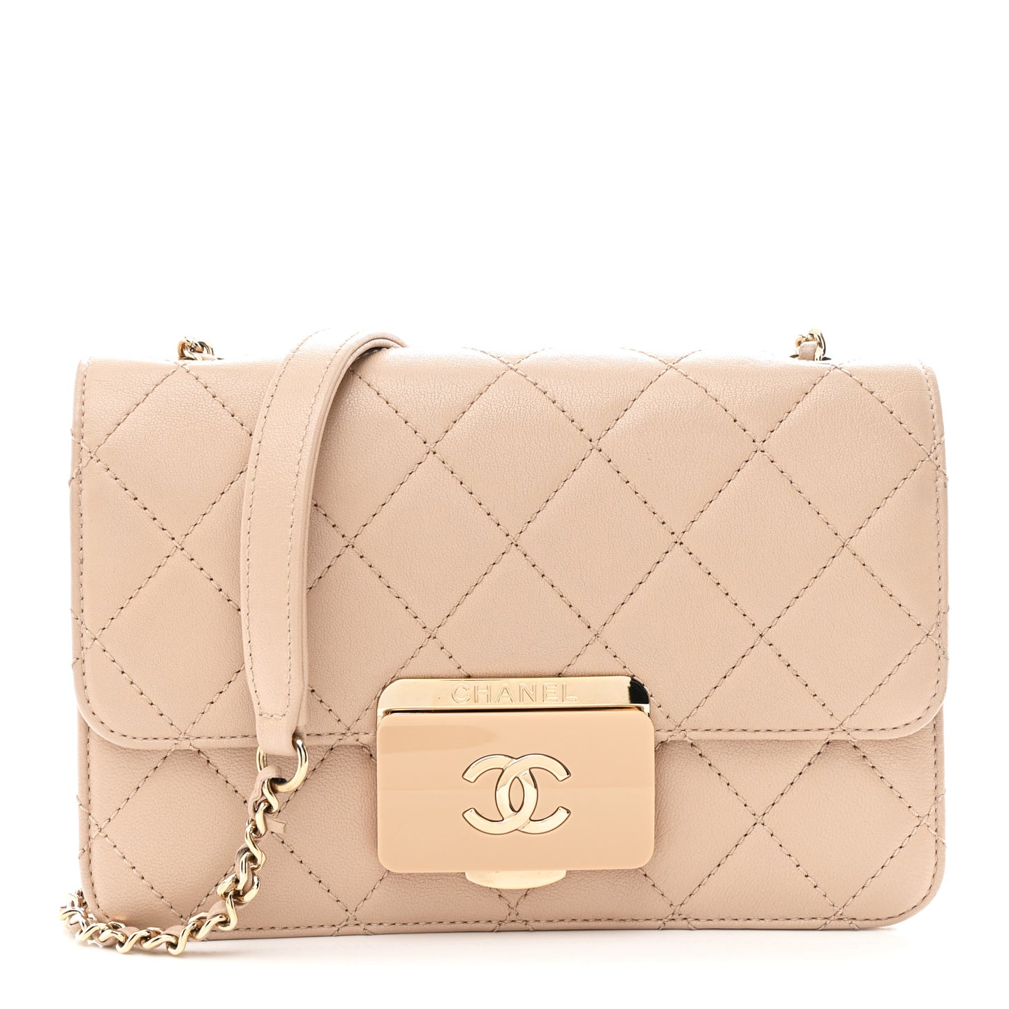 Sheepskin Quilted Mini Beauty Lock Flap Beige