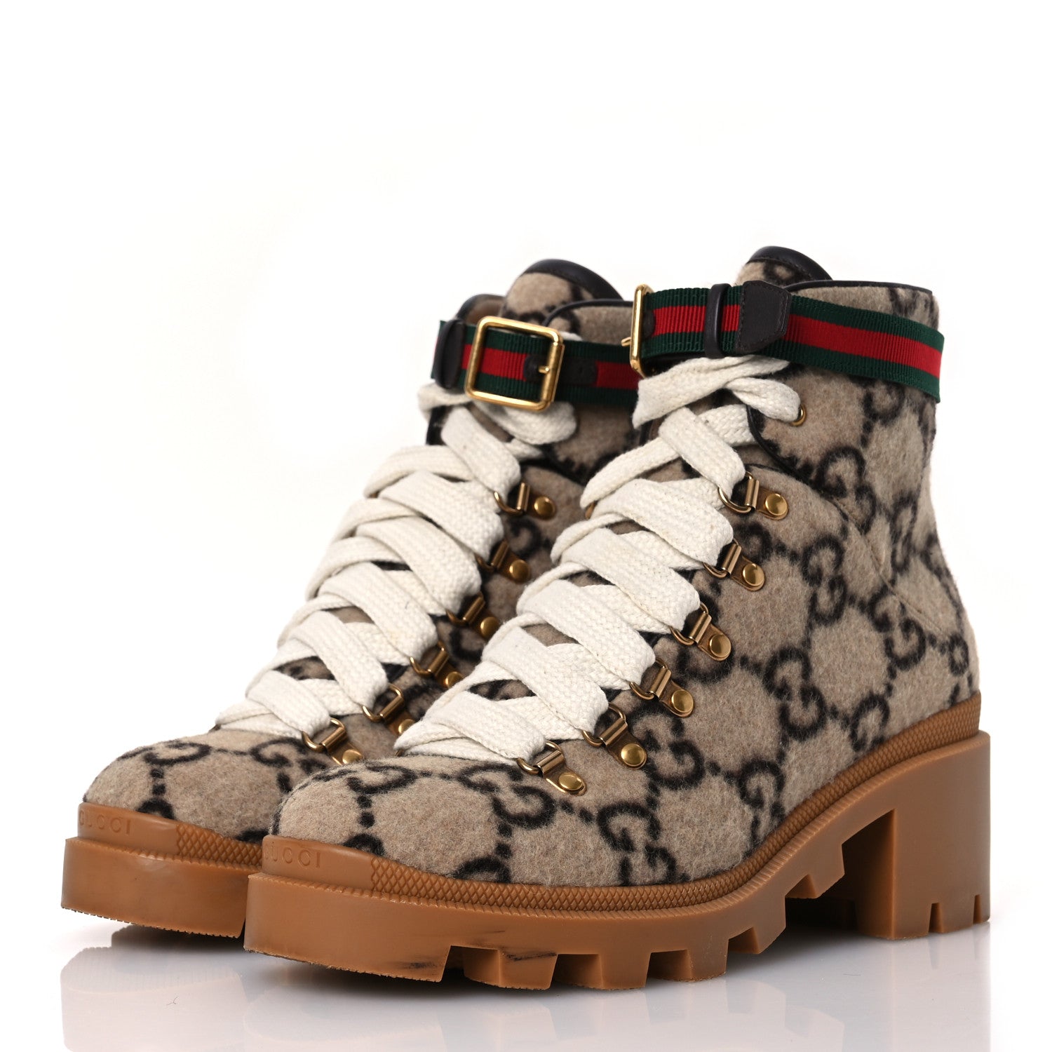 Gucci Covered Wool Big GG Monogram Womens Lace Up Combat Ankle Boots 38 Beige Ebony Cocoa 4 of 12