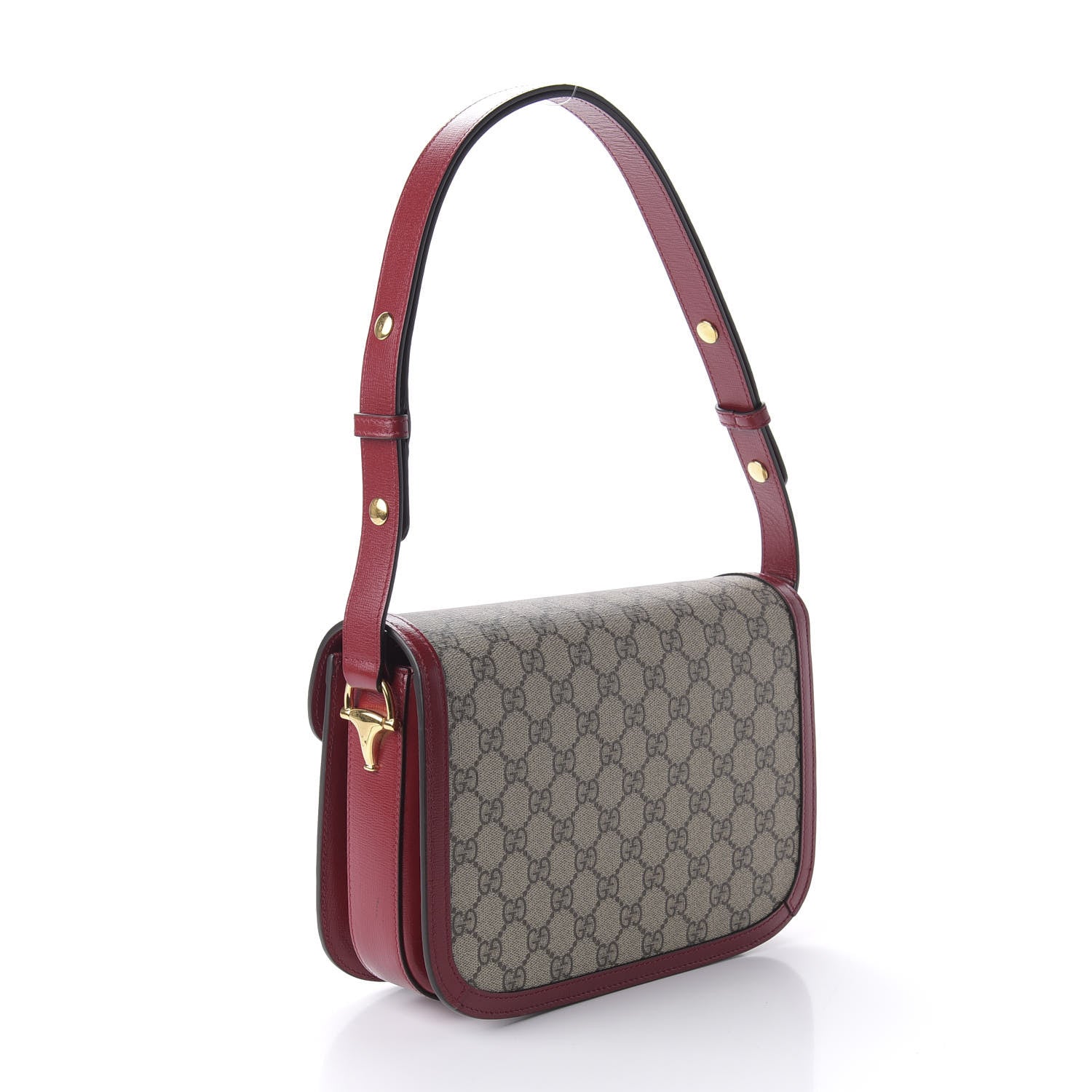 Gucci GG Supreme Monogram Azalea Calfskin Horsebit 1955 Shoulder Bag Beige Ebony New Cherry Red 3 of 10