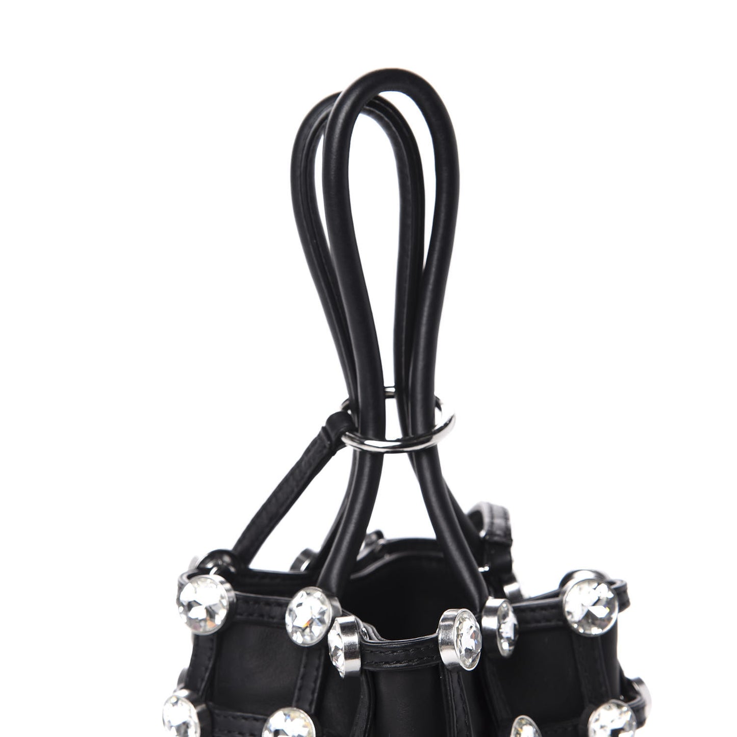 Calfskin Crystal Embellished Roxy Mini Bucket Bag Black
