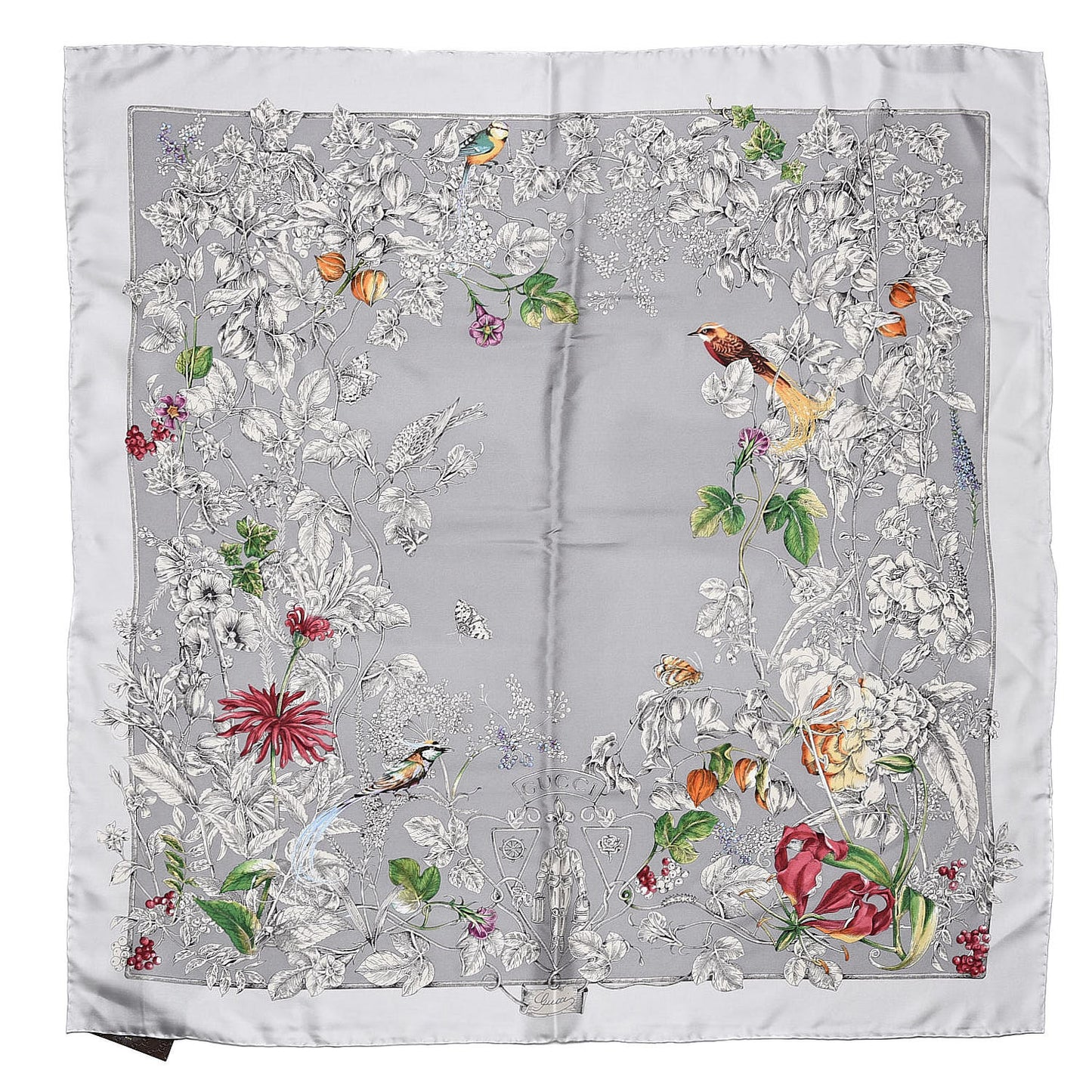 Silk Twill Wondergardenia Square Scarf Zinc Beige