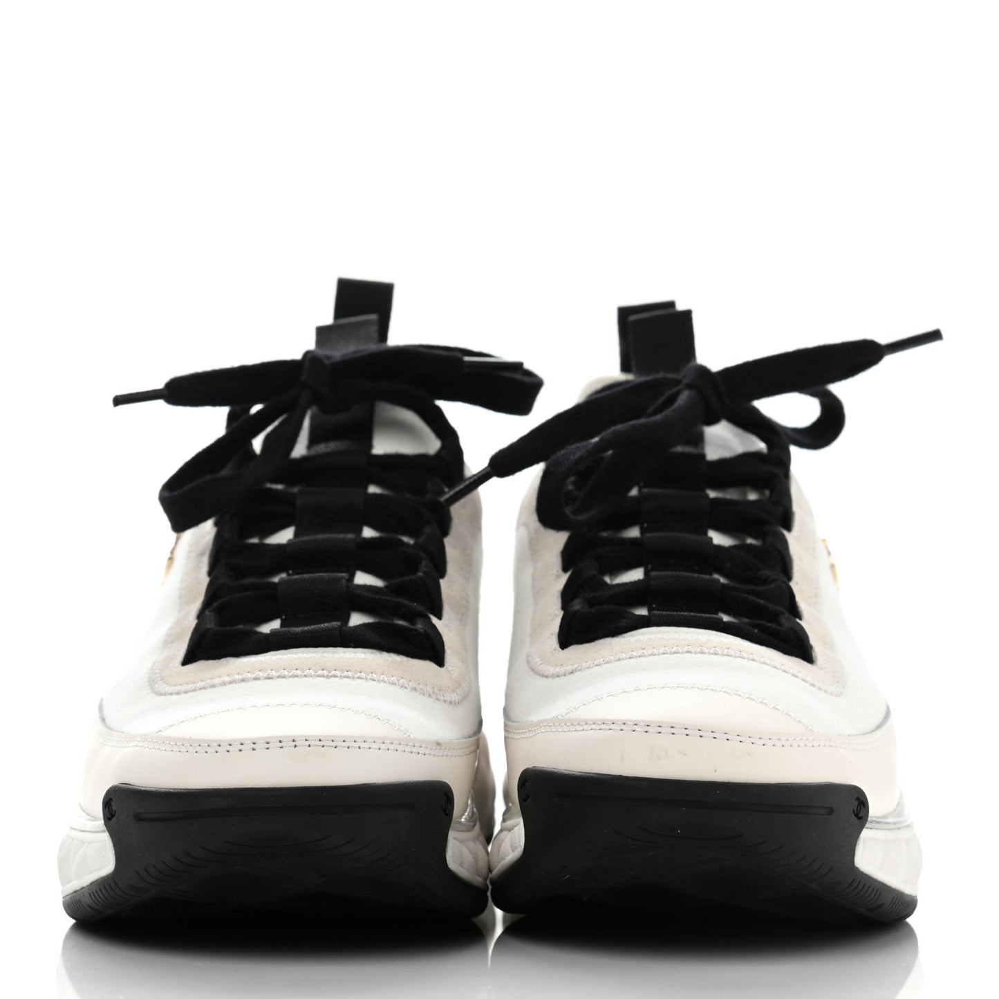 Velvet Calfskin Mixed Fibers CC Sneakers 37 Ivory Black