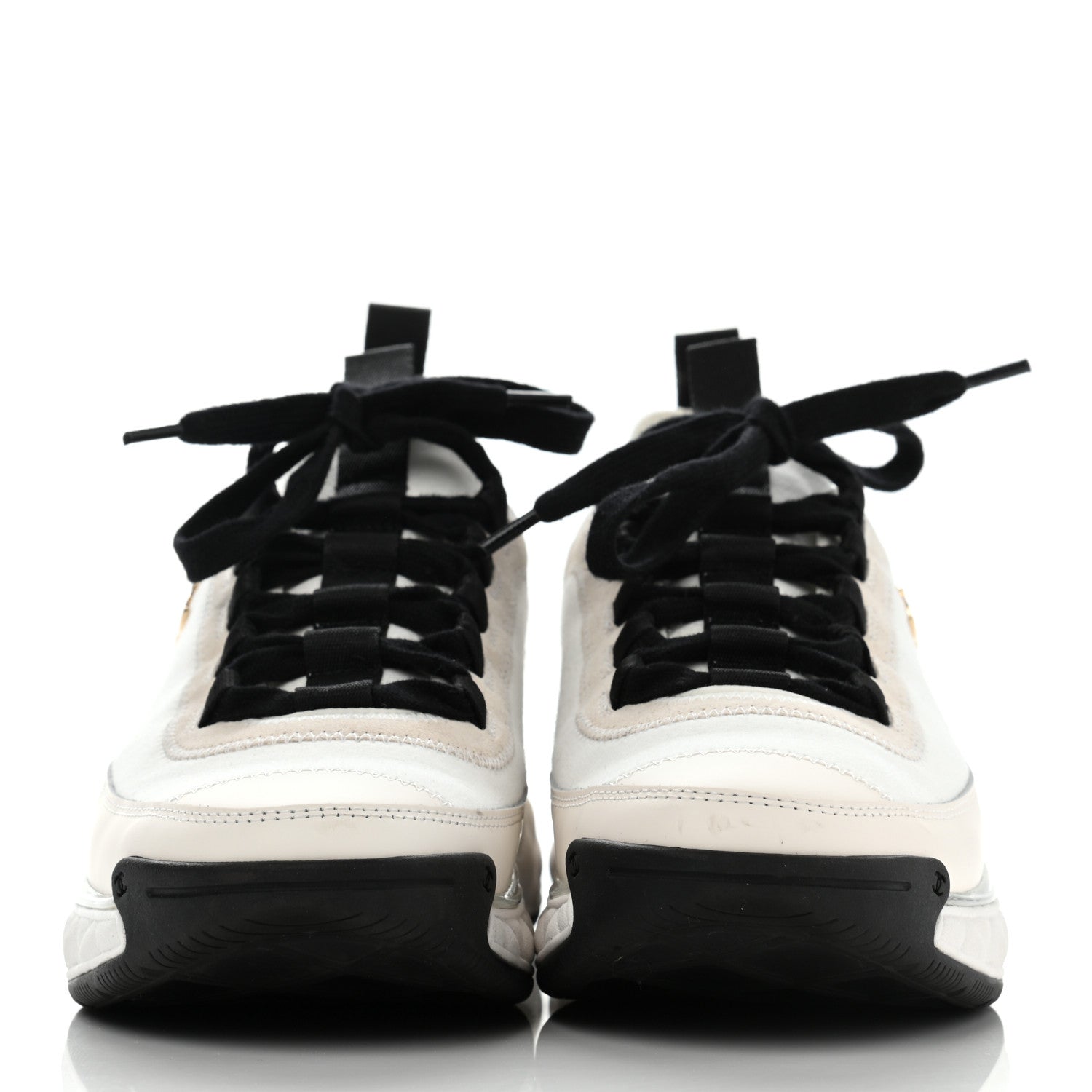 Chanel Velvet Calfskin Mixed Fibers CC Sneakers 37 Ivory Black 2 of 13