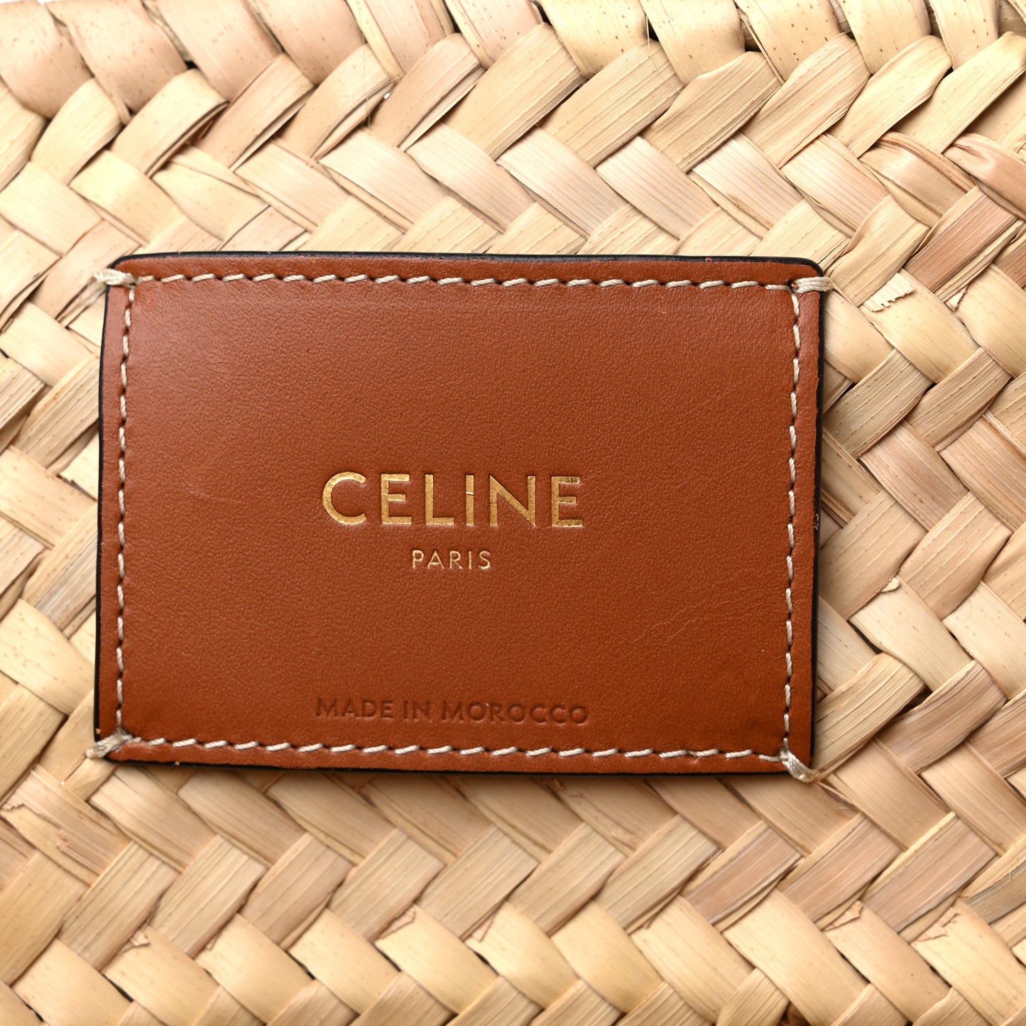 Raffia Calfskin Triomphe Medium Panier Tan