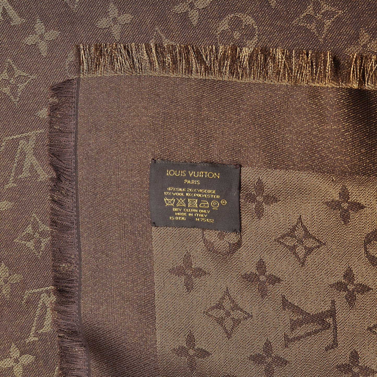 Silk Lurex Wool Monogram Shine Shawl Brown