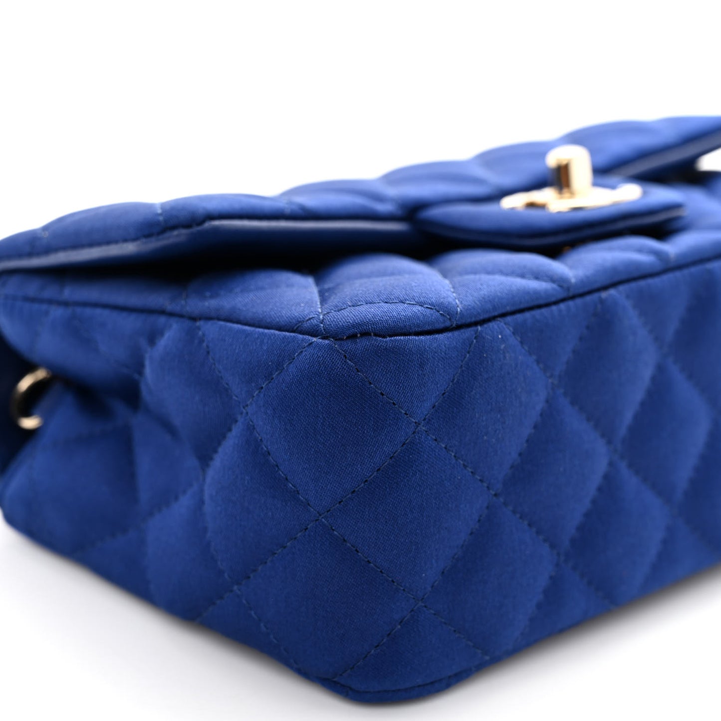 Satin Quilted Mini Rectangular Flap Blue