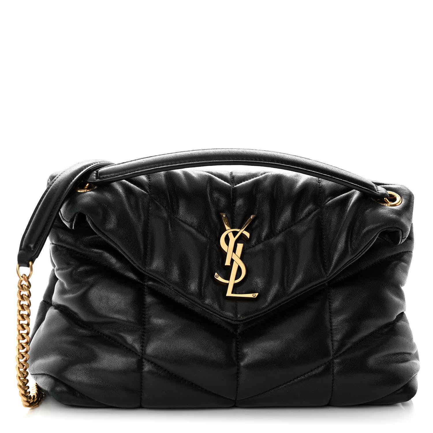 Saint Laurent Lambskin Quilted Small Loulou Puffer Monogram Chain Satchel Black 1 of 9