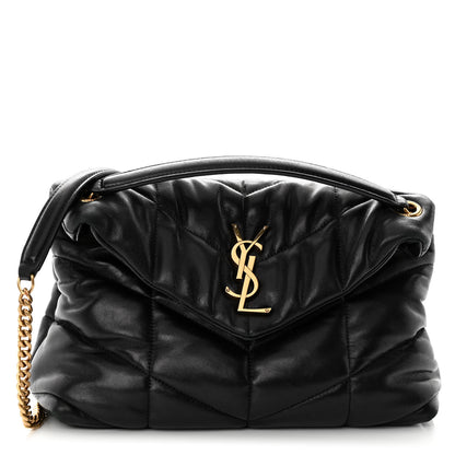 Saint Laurent Lambskin Quilted Small Loulou Puffer Monogram Chain Satchel Black 1 of 9