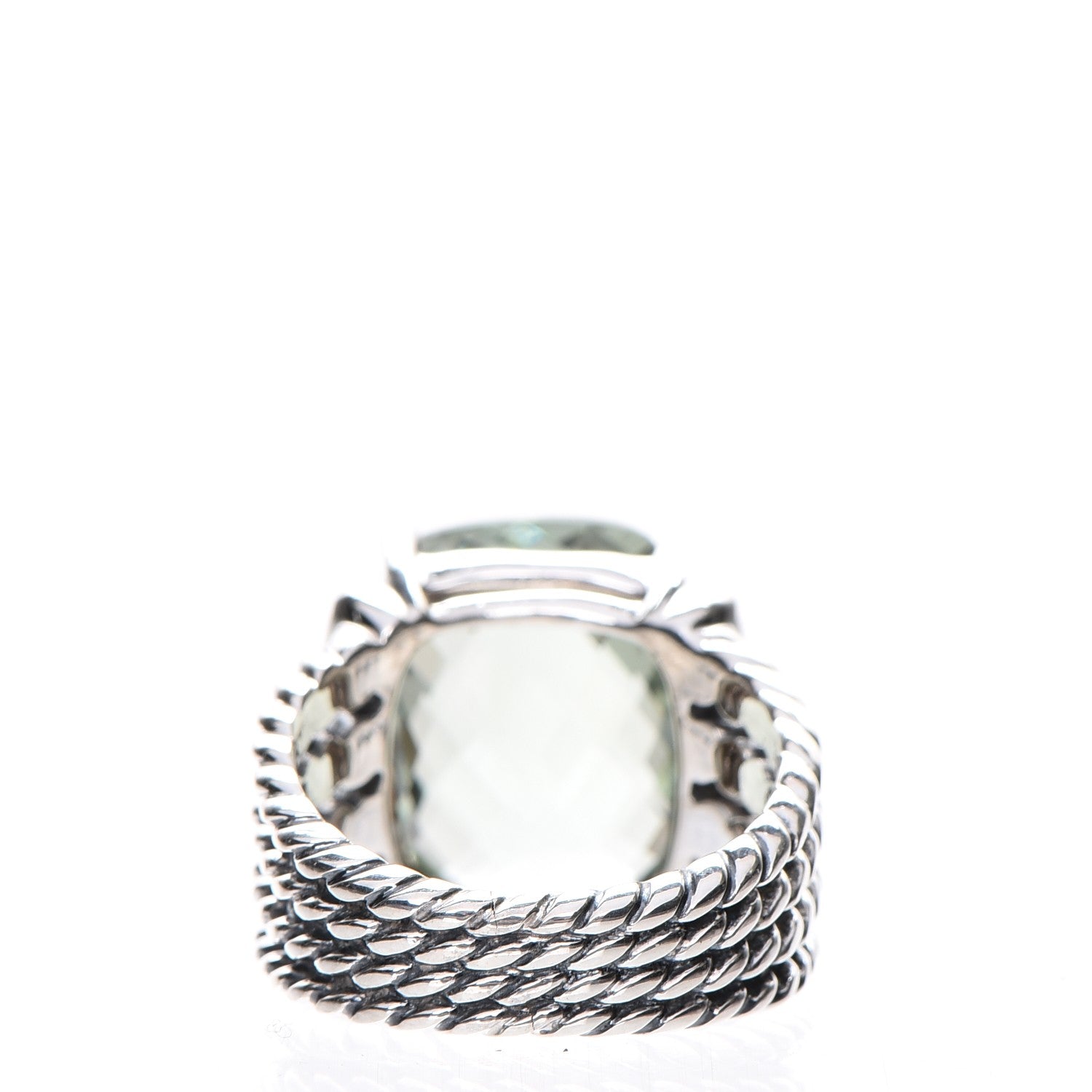 David Yurman Sterling Silver Diamond Prasiolite 16mm Wheaton Ring 54 7 3 of 4