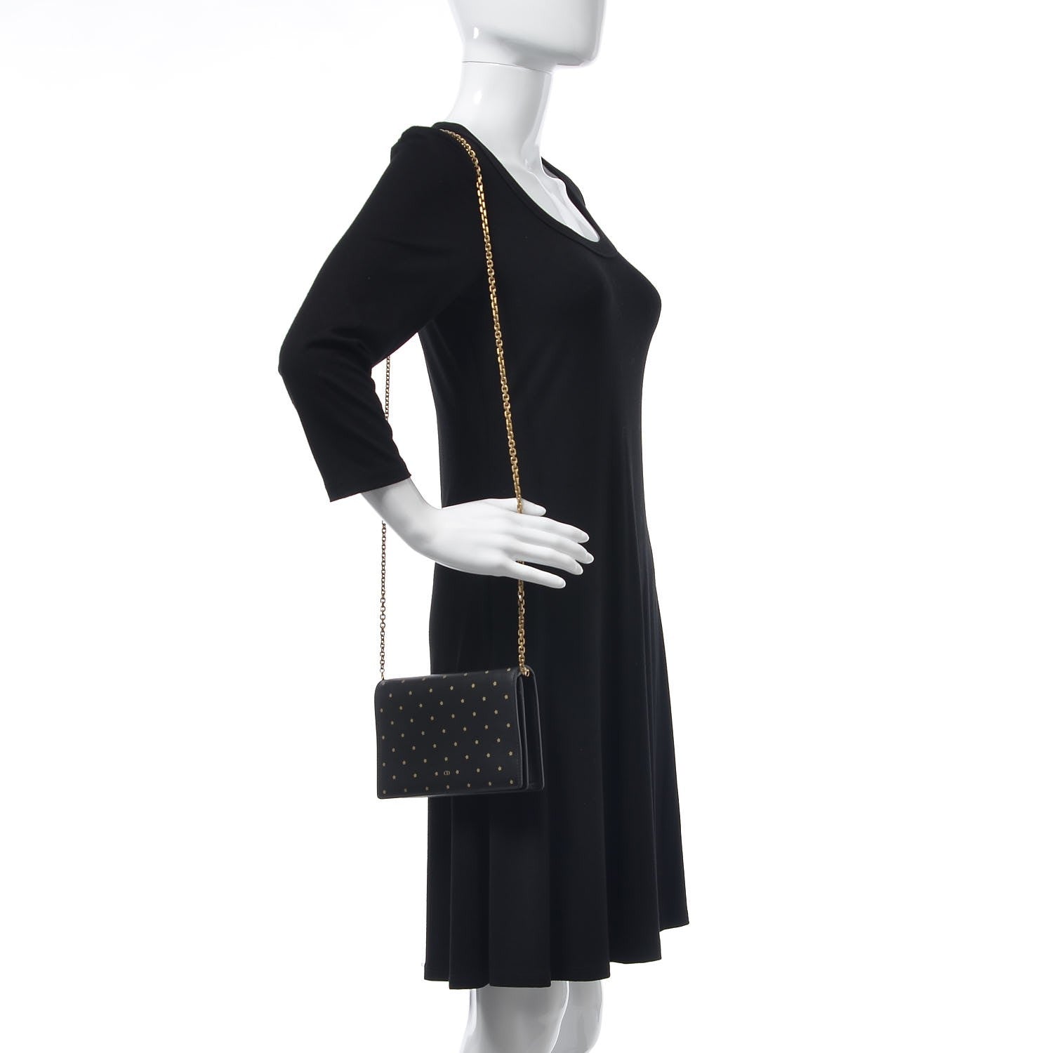 Christian Dior Calfskin Embossed Stars Wallet on Chain Black Gold 2 of 6