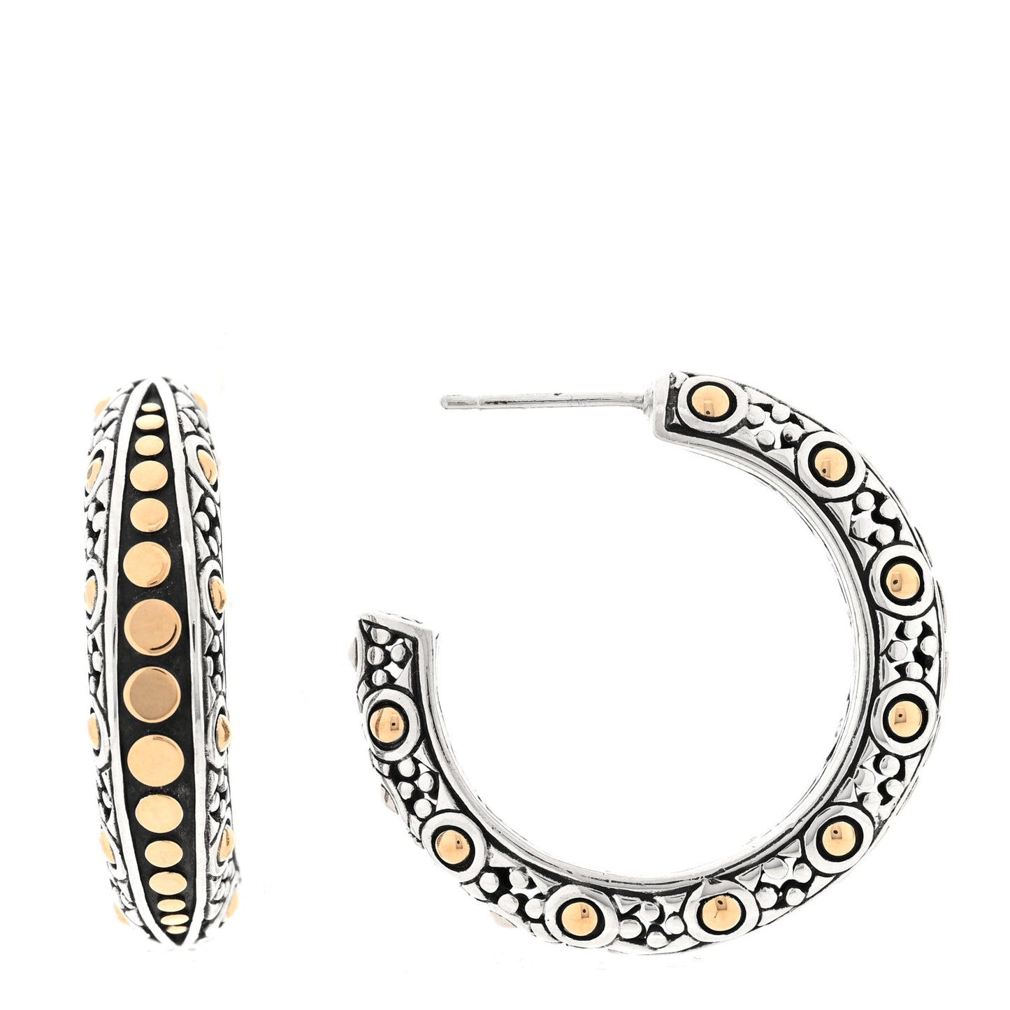 Sterling Silver 18K Yellow Gold Dot Gypsy Hoop Earrings