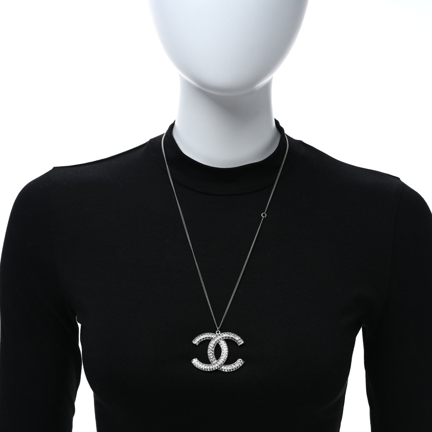 Baguette Crystal Large CC Pendant Necklace Silver