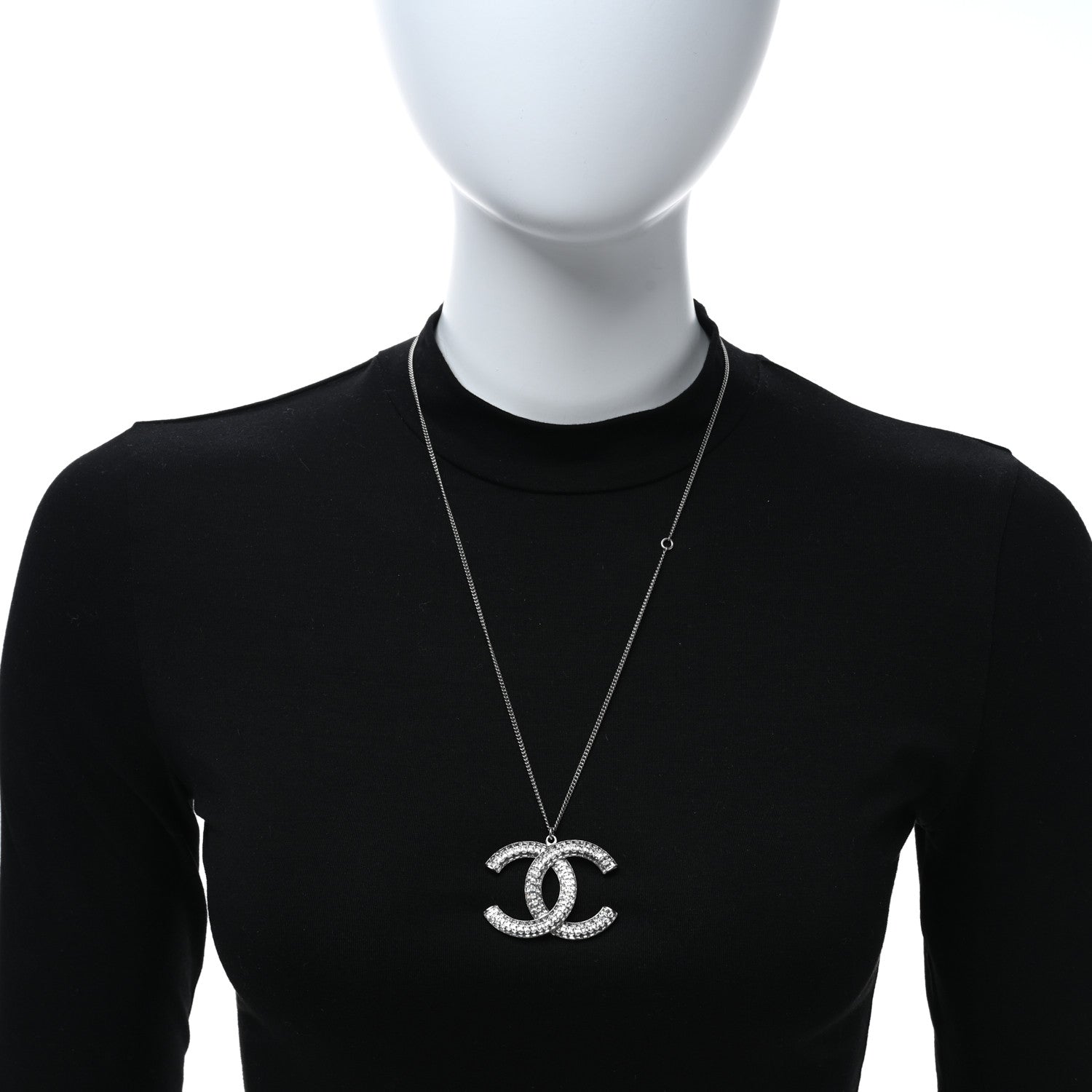 Chanel Baguette Crystal Large CC Pendant Necklace Silver 2 of 5