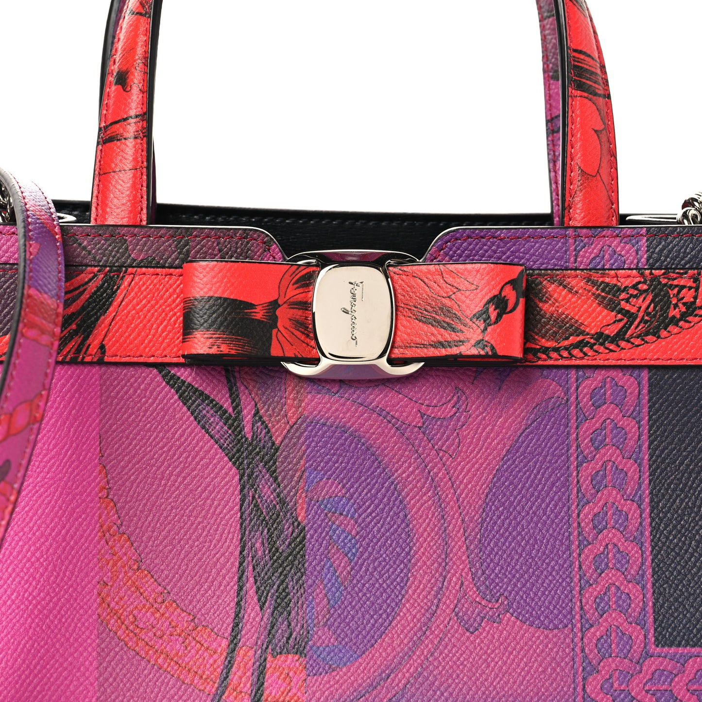 Printed Calfskin Vara Bow Top Handle Tote Multicolor