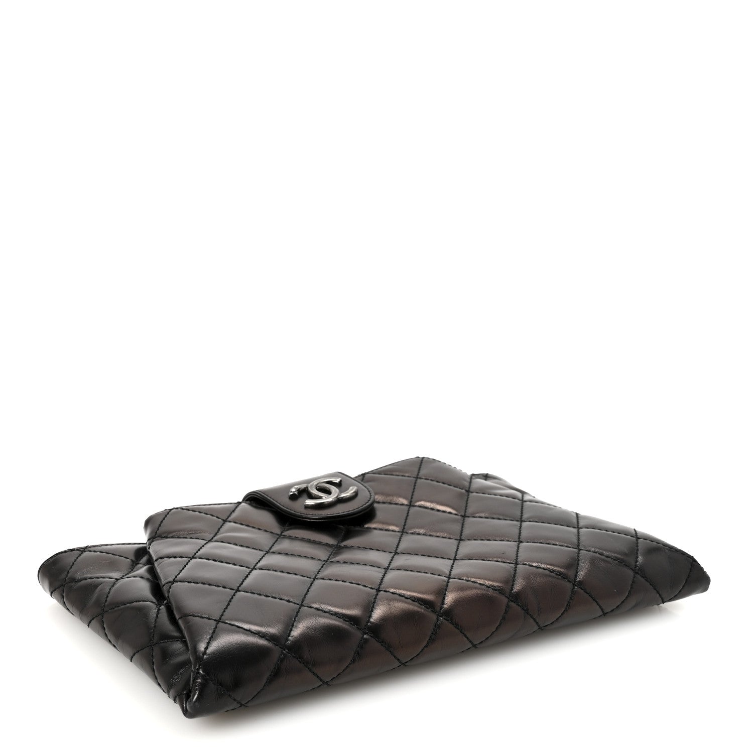 Chanel Glazed Calfskin Quilted Coco Pleats Clutch Black 1782814