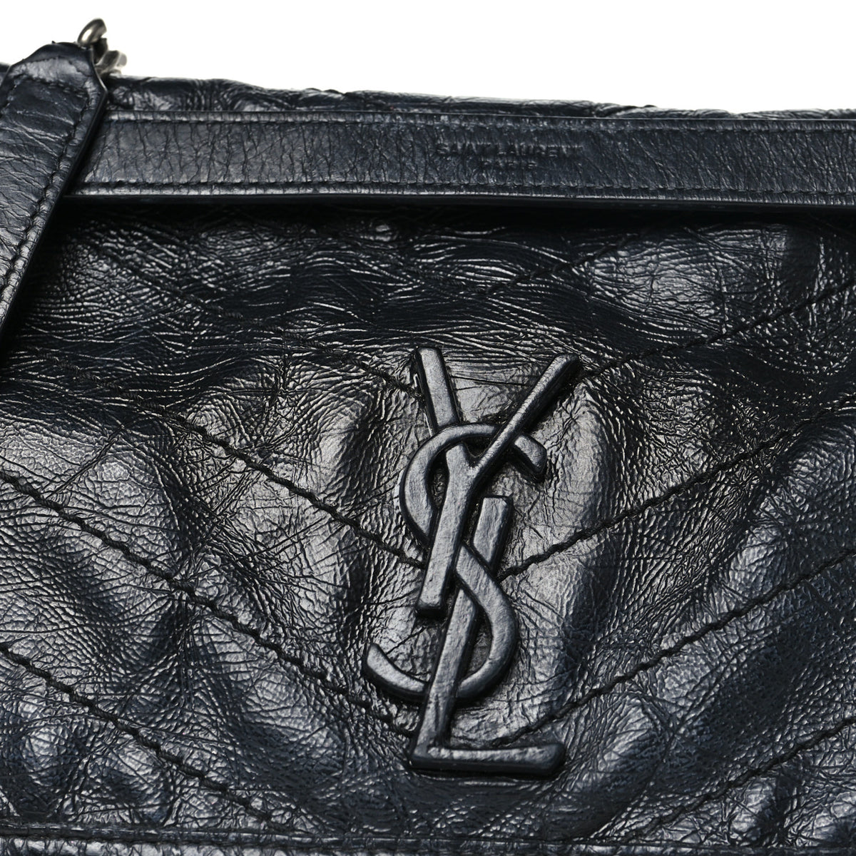 Saint Laurent Crinkled Calfskin Matelasse Monogram Medium Niki Chain Satchel Storm 7 of 9