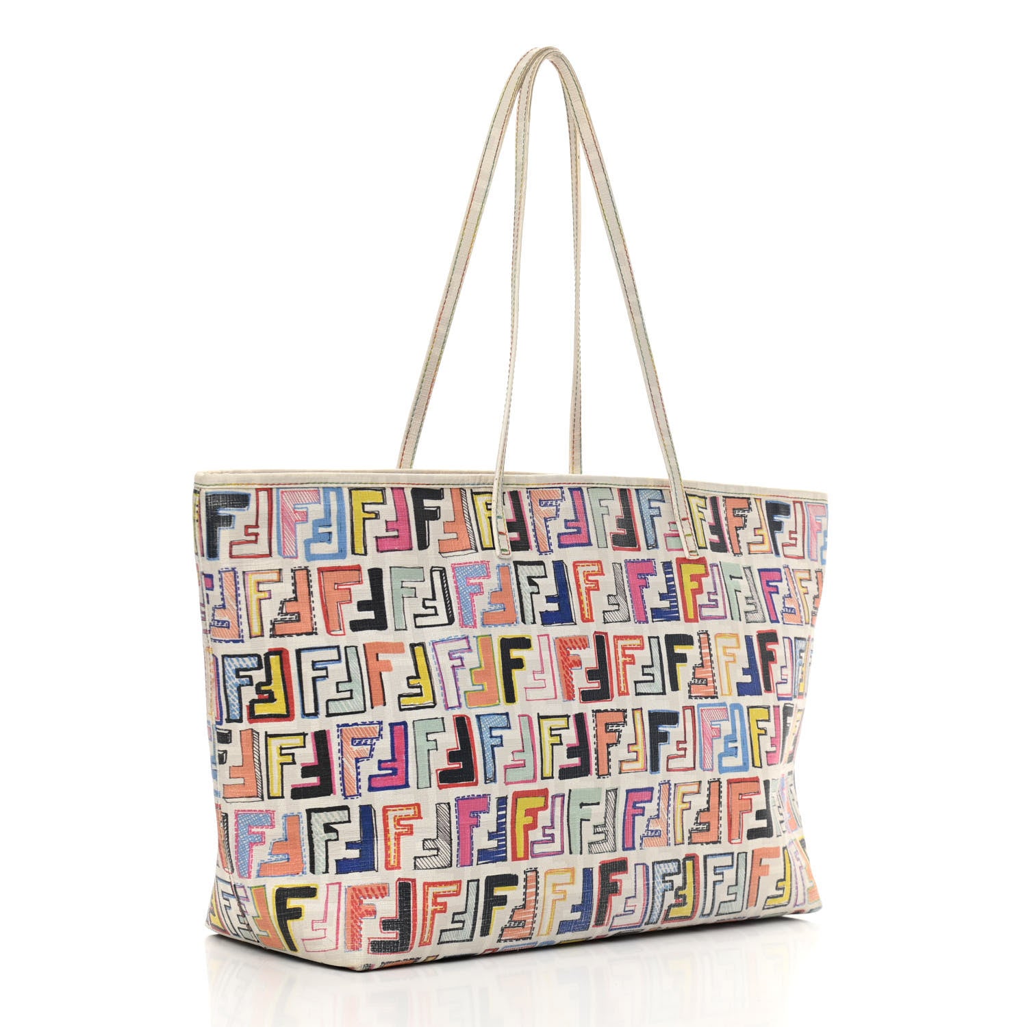 Fendi Zucca Spalmati FF Multicolor Medium Roll Tote Multicolor White 3 of 12