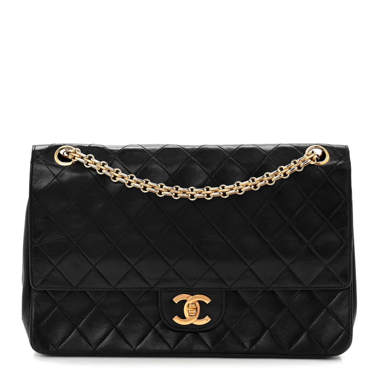 Lambskin Quilted Medium Double Flap Bijoux Chain Black