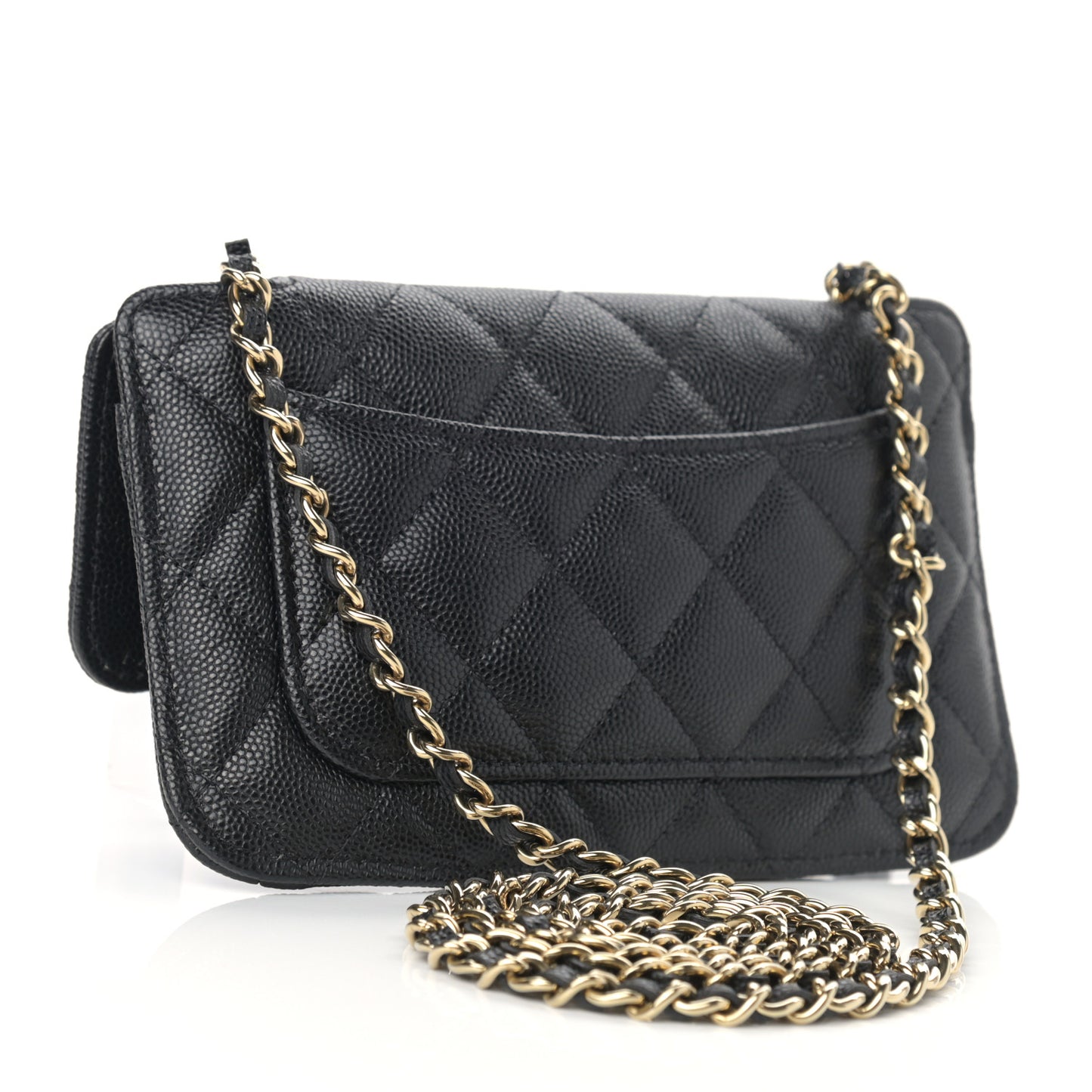 Caviar Fabric Quilted Foldable Tote With Chain Black Multicolor
