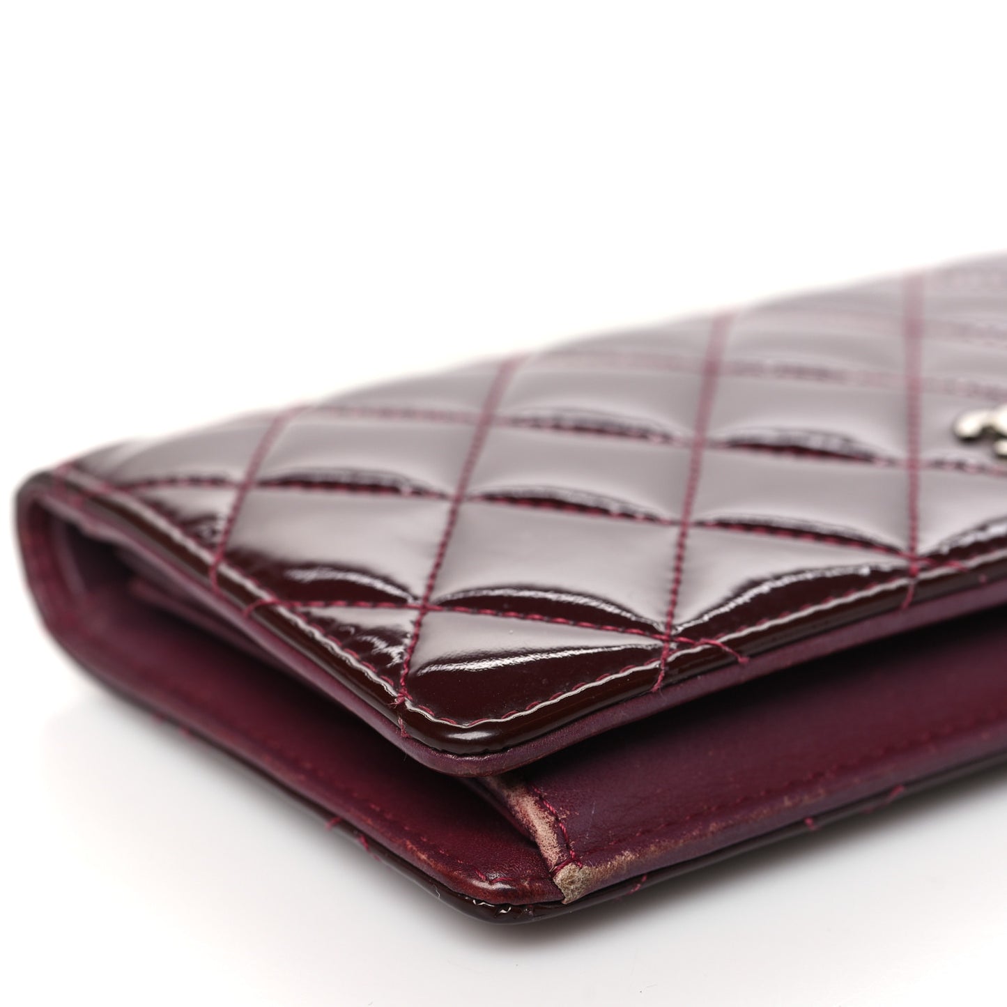 Patent Calfskin Quilted Yen Wallet Red