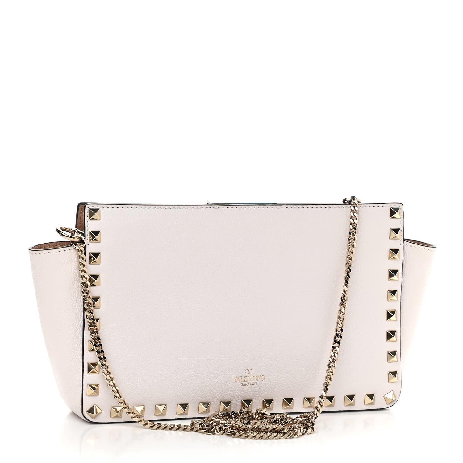 Valentino Garavani Vitello Rockstud Chain Clutch White 3 of 9