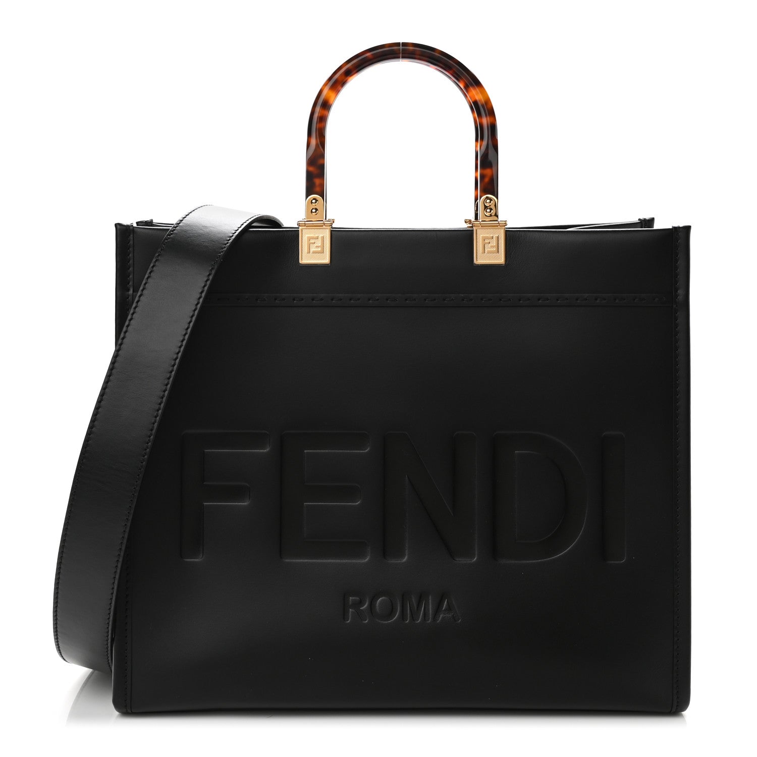 Fendi Vitello King Plexiglass Medium Fendi Sunshine Shopper Tote Black 1 of 10