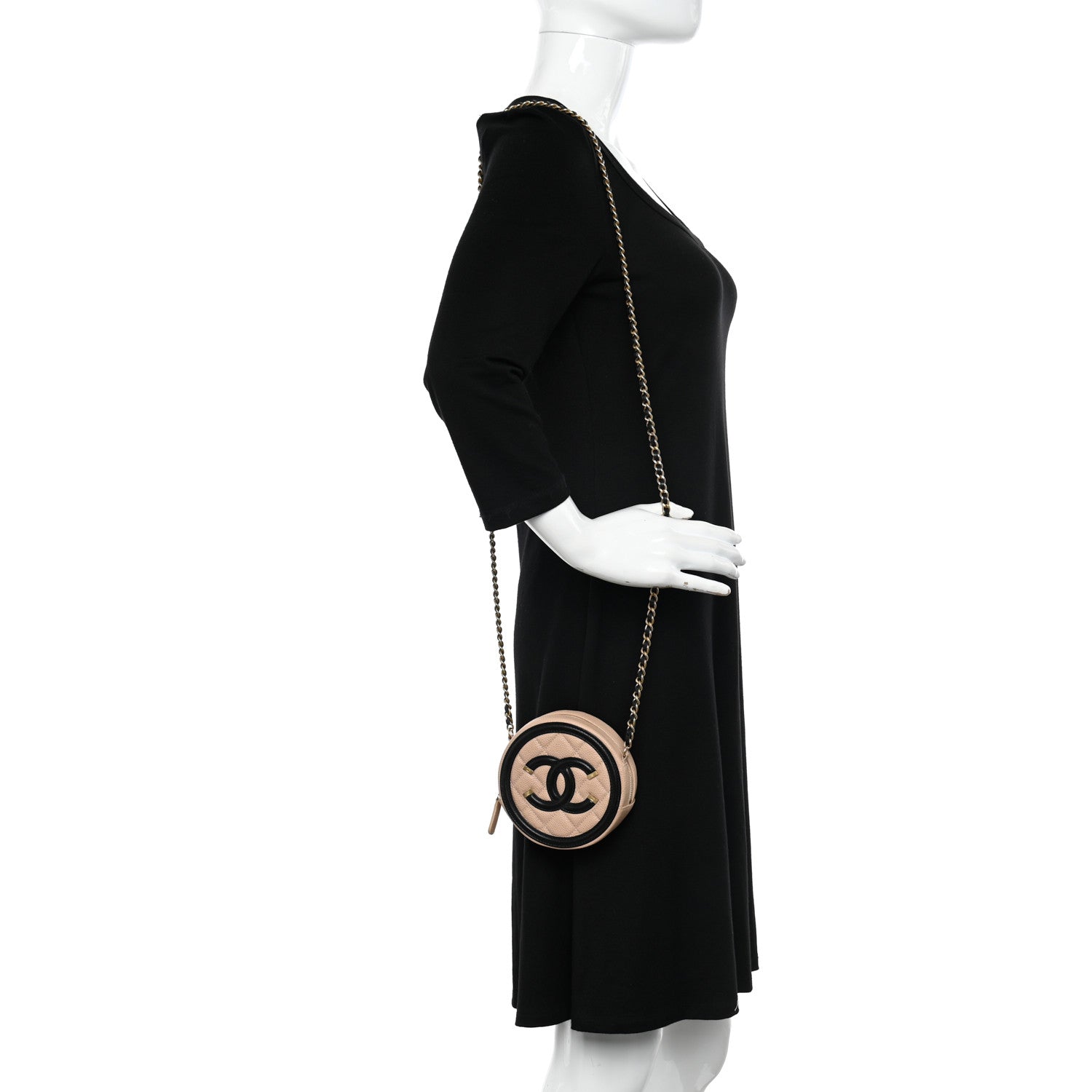 Chanel Caviar Quilted Round Filigree Crossbody Beige Black 2 of 10